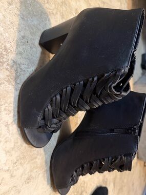 Black Braided Peep-Toe Platform Mules